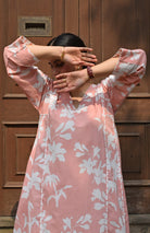 Pink Floral Paneled Kurta with Striped Pajama - CiceroniKurta Set, Everyday WearHouse of Moxa