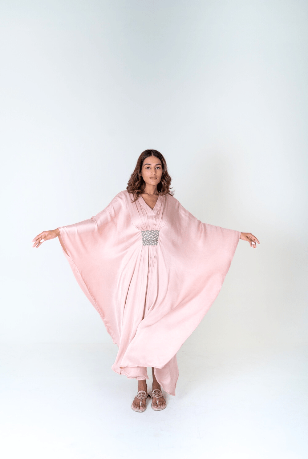 Pink - Green Braided Long Kaftan - RTS - CiceroniKaftanNeora by NC