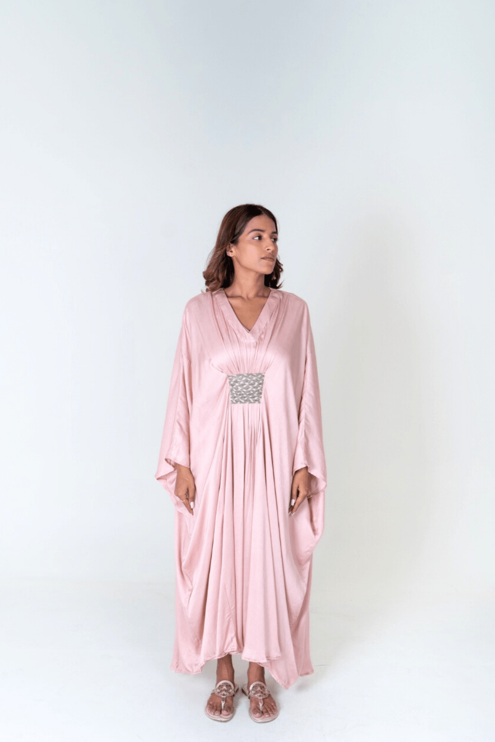 Pink - Green Braided Long Kaftan - RTS - CiceroniKaftanNeora by NC
