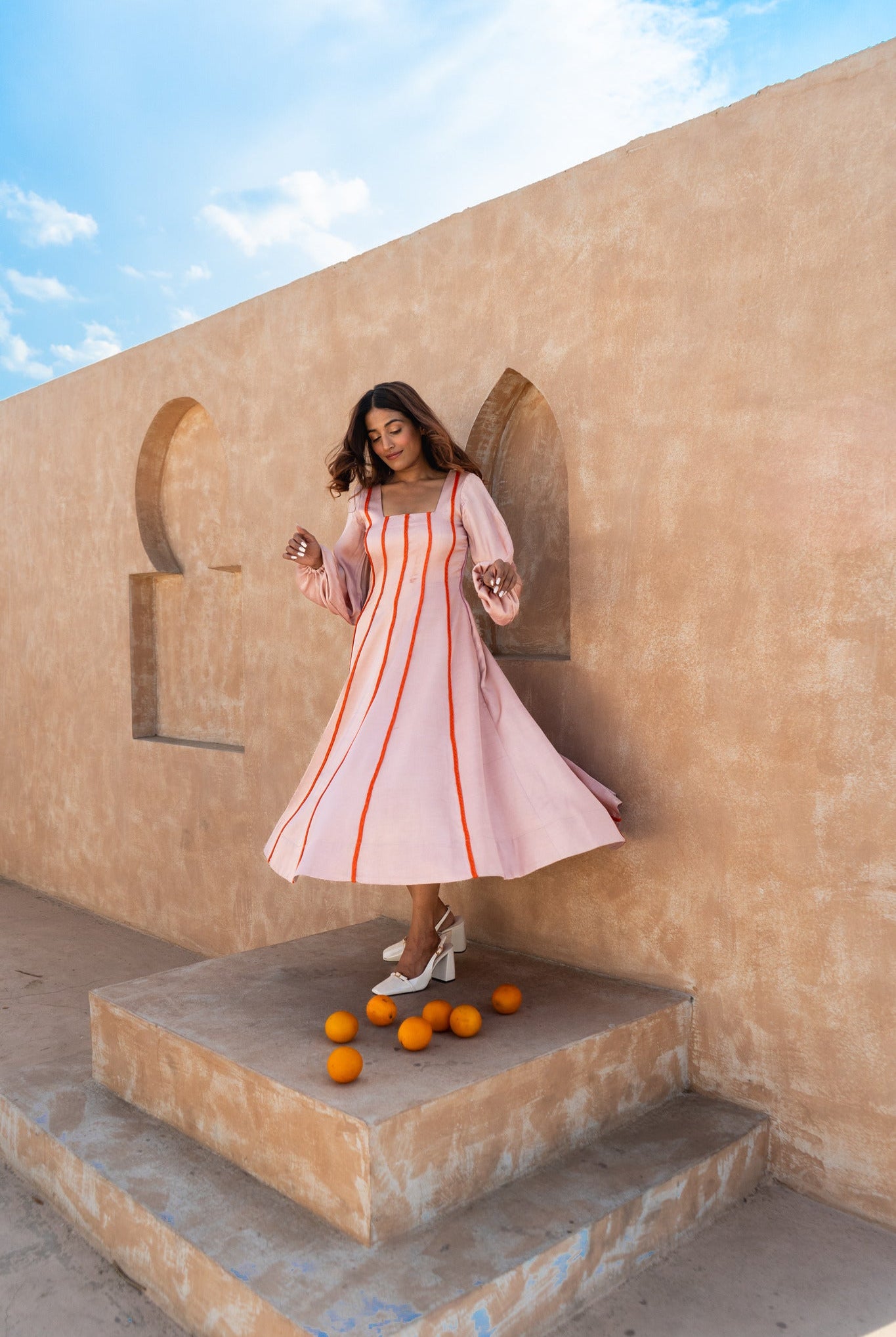 Pink Maxi Dress - Orange Braids - CiceroniDressesNeora