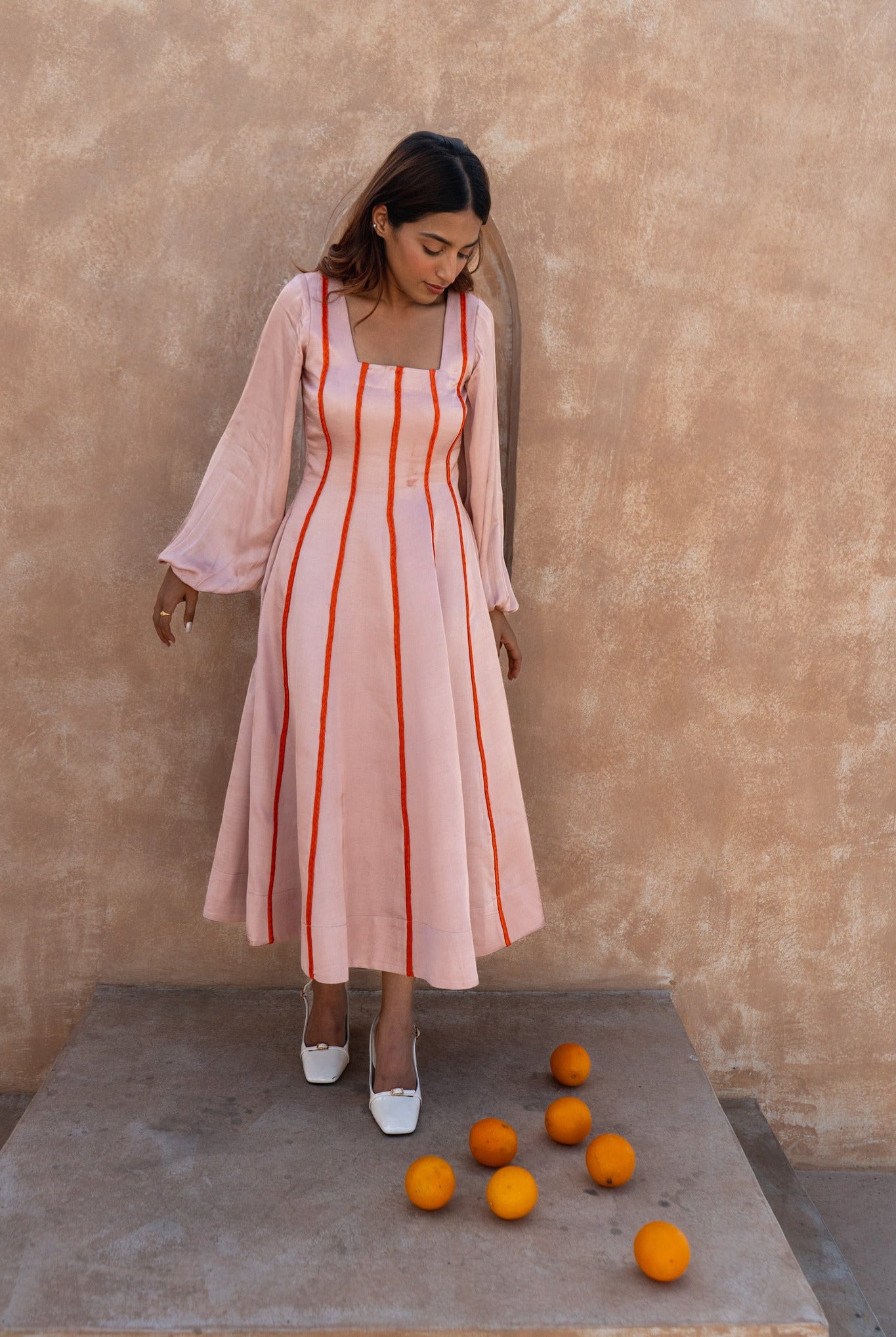 Pink Maxi Dress - Orange Braids - CiceroniDressesNeora