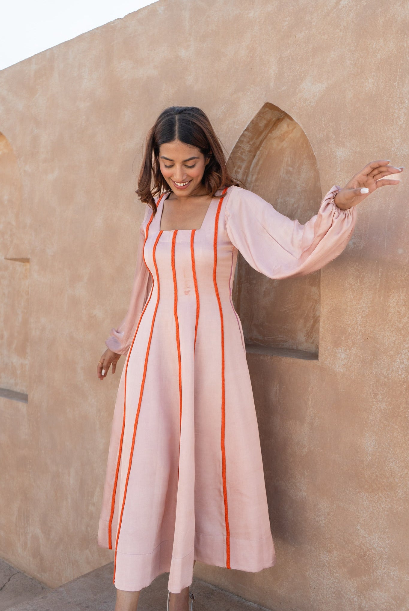 Pink Maxi Dress - Orange Braids - CiceroniDressesNeora