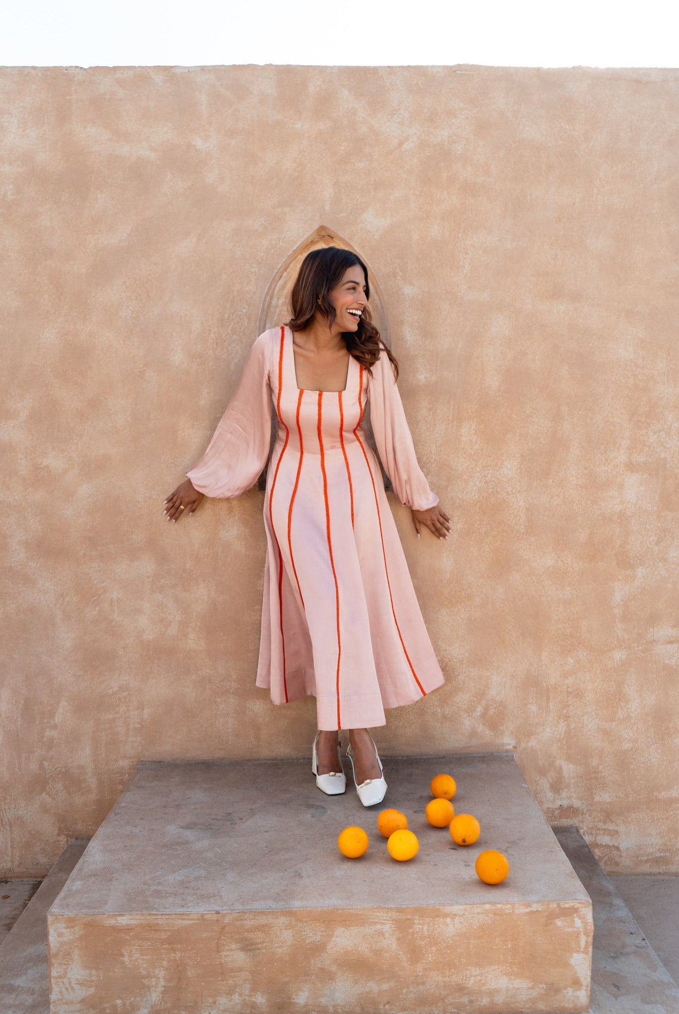 Pink Maxi Dress - Orange Braids - CiceroniDressesNeora