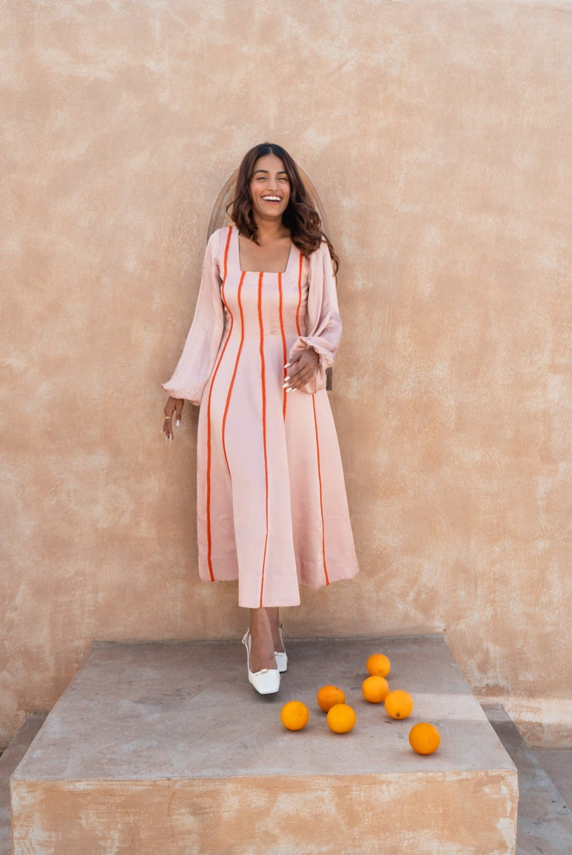 Pink Maxi Dress - Orange Braids - CiceroniDressesNeora