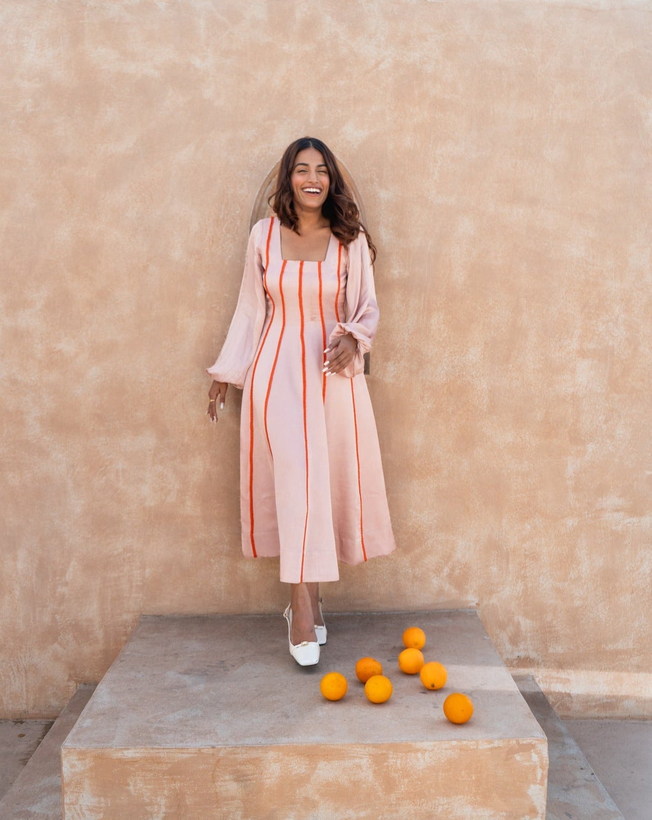 Pink Maxi Dress - Orange Braids - CiceroniDressesNeora