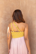 Pink - Yellow Braided Bustier Gather Gown - CiceroniDressesNeora