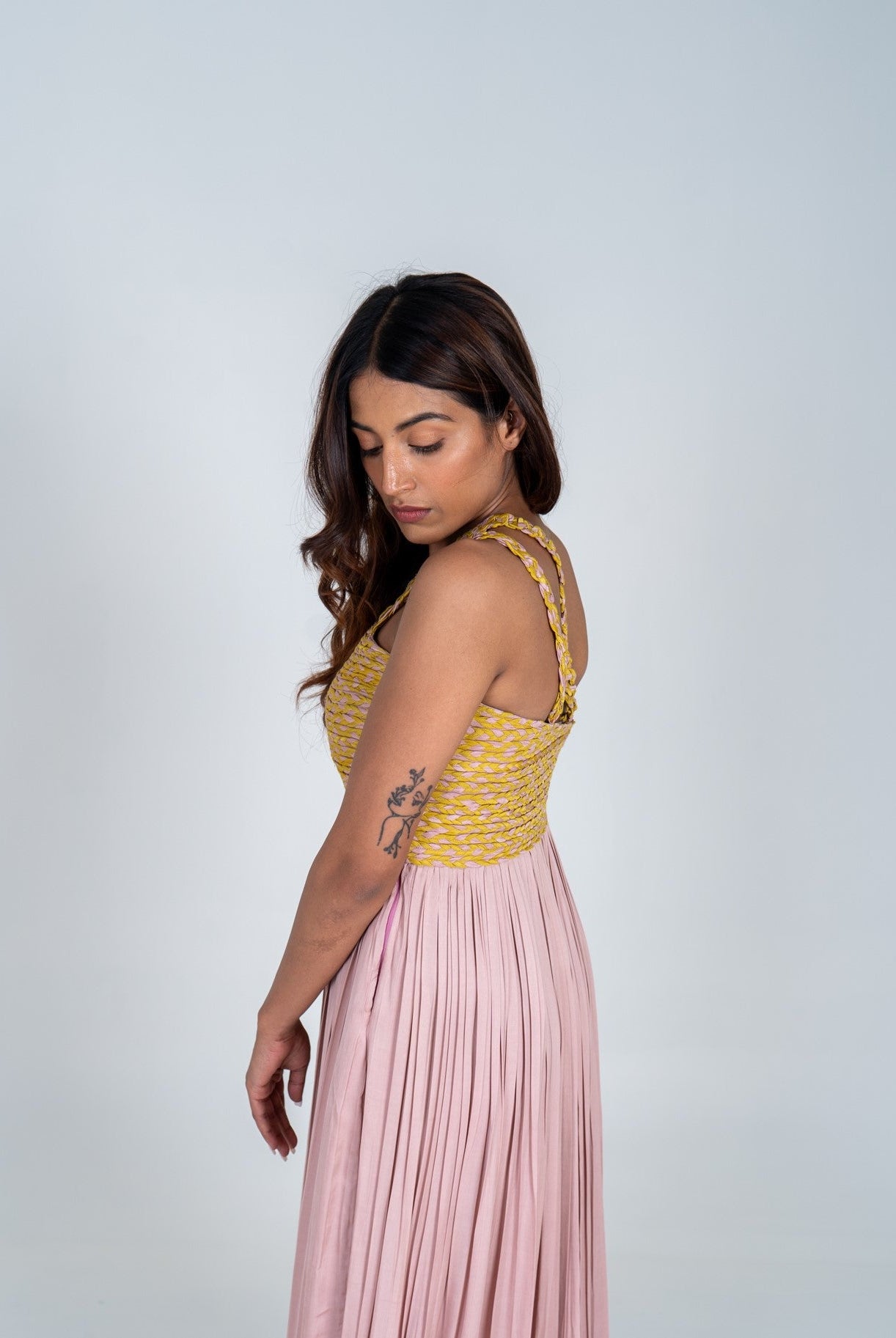 Pink - Yellow Braided Bustier Gather Gown - CiceroniDressesNeora