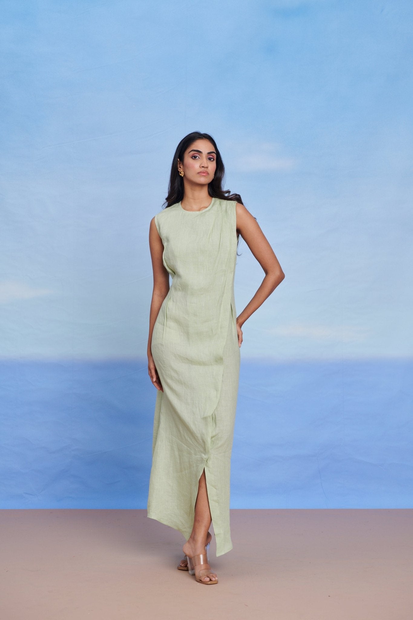 Pista Linen Drape Dress - CiceroniDressesSaphed