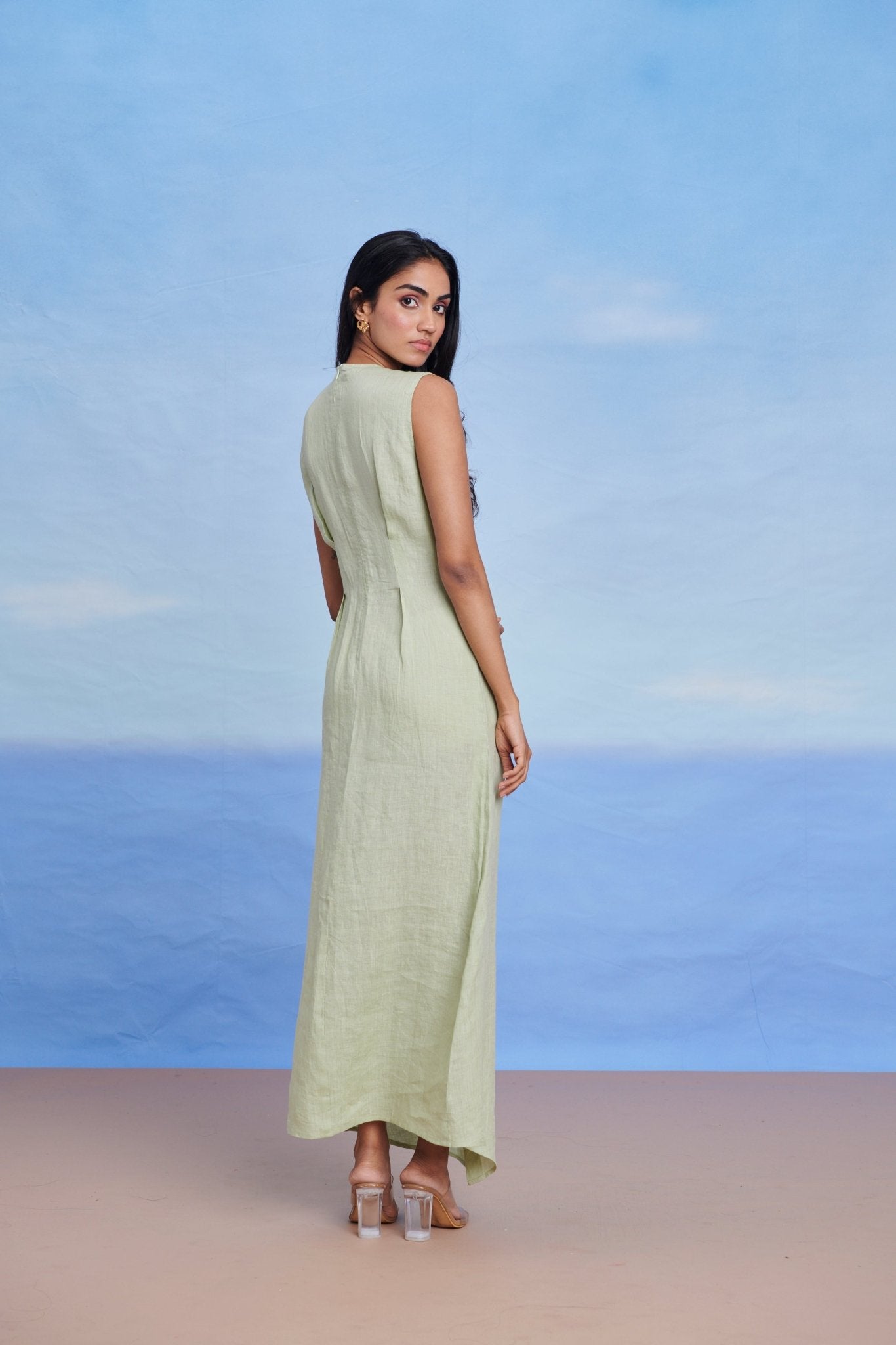 Pista Linen Drape Dress - CiceroniDressesSaphed
