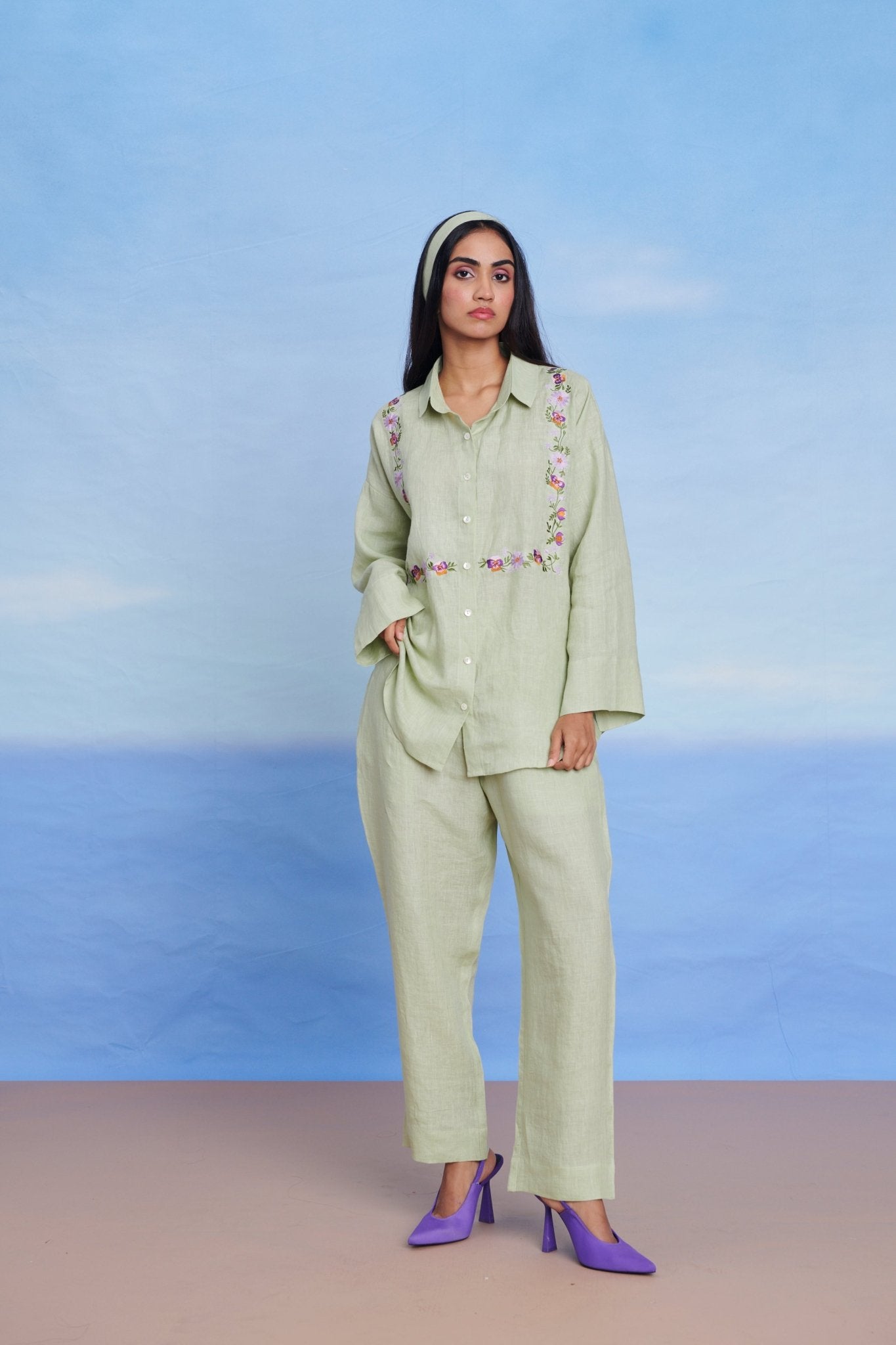 Pista Linen Oversized Flared Shirt Set - CiceroniCo - ord SetSaphed