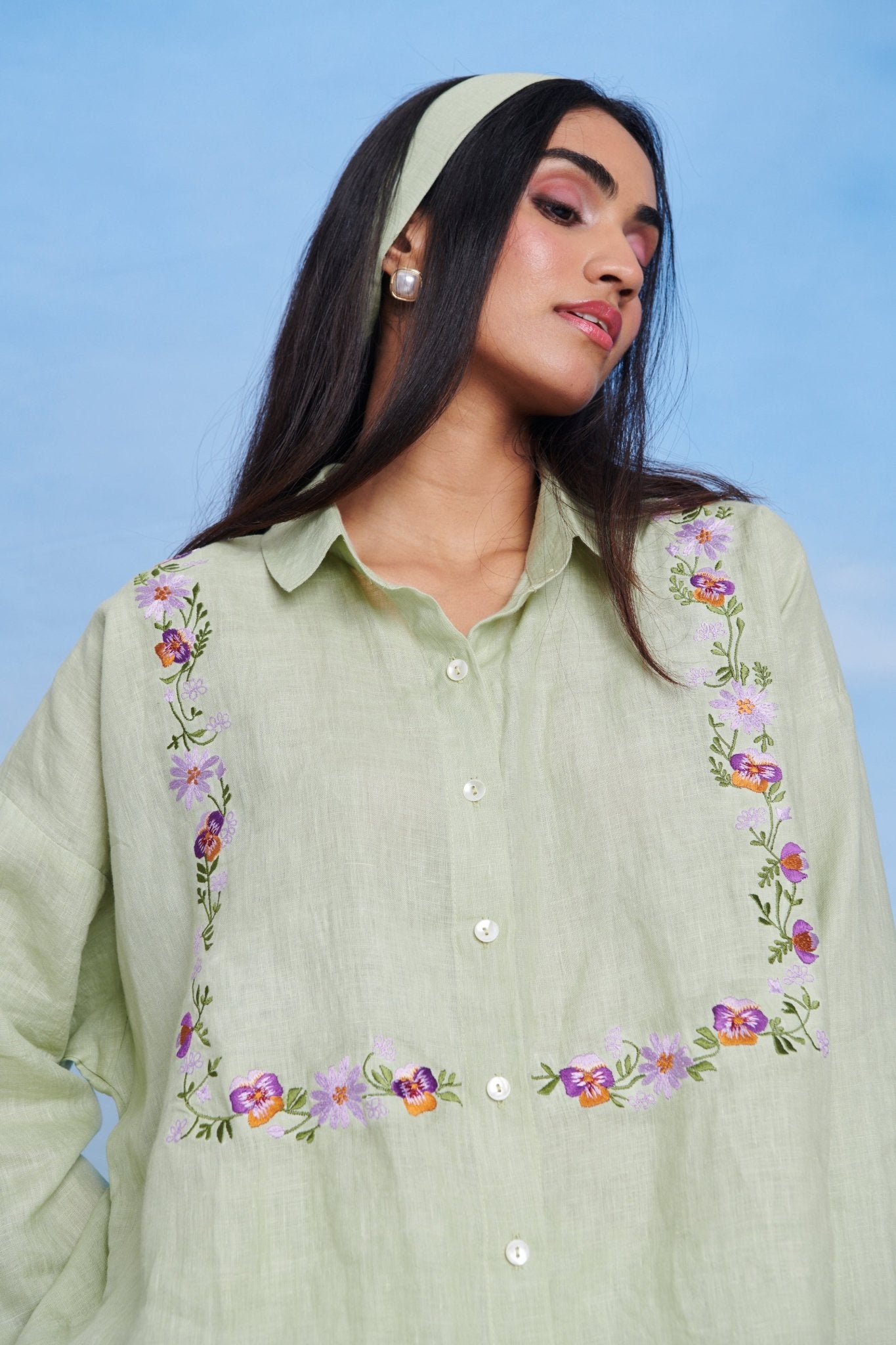 Pista Linen Oversized Flared Shirt - CiceroniShirtsSaphed