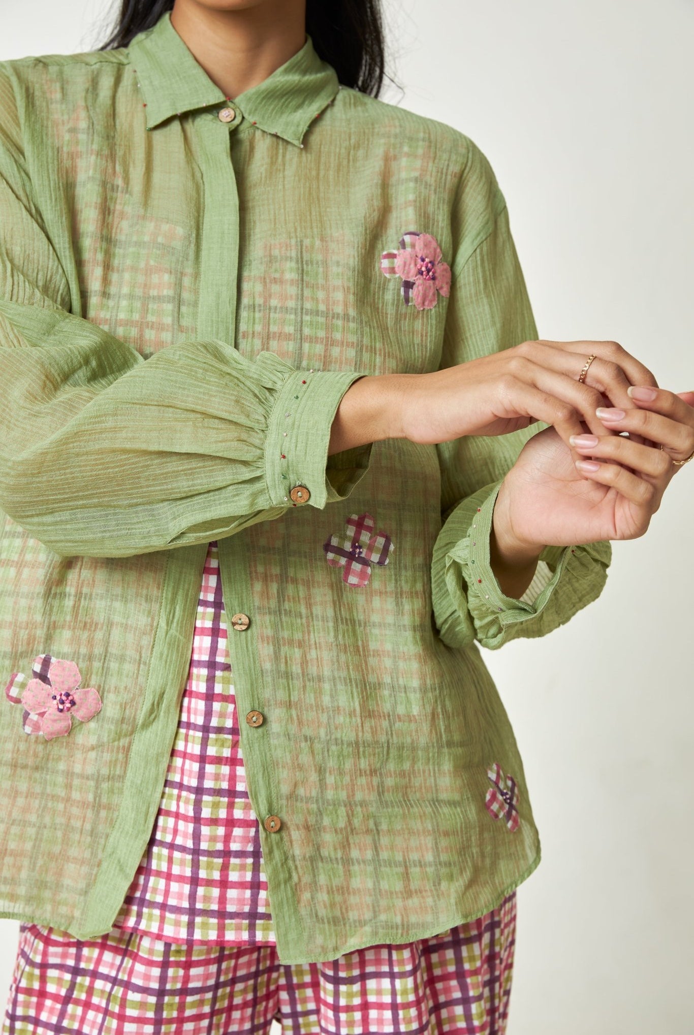 Pistachio Embroidered Shirt - CiceroniShirtPants and Pajamas