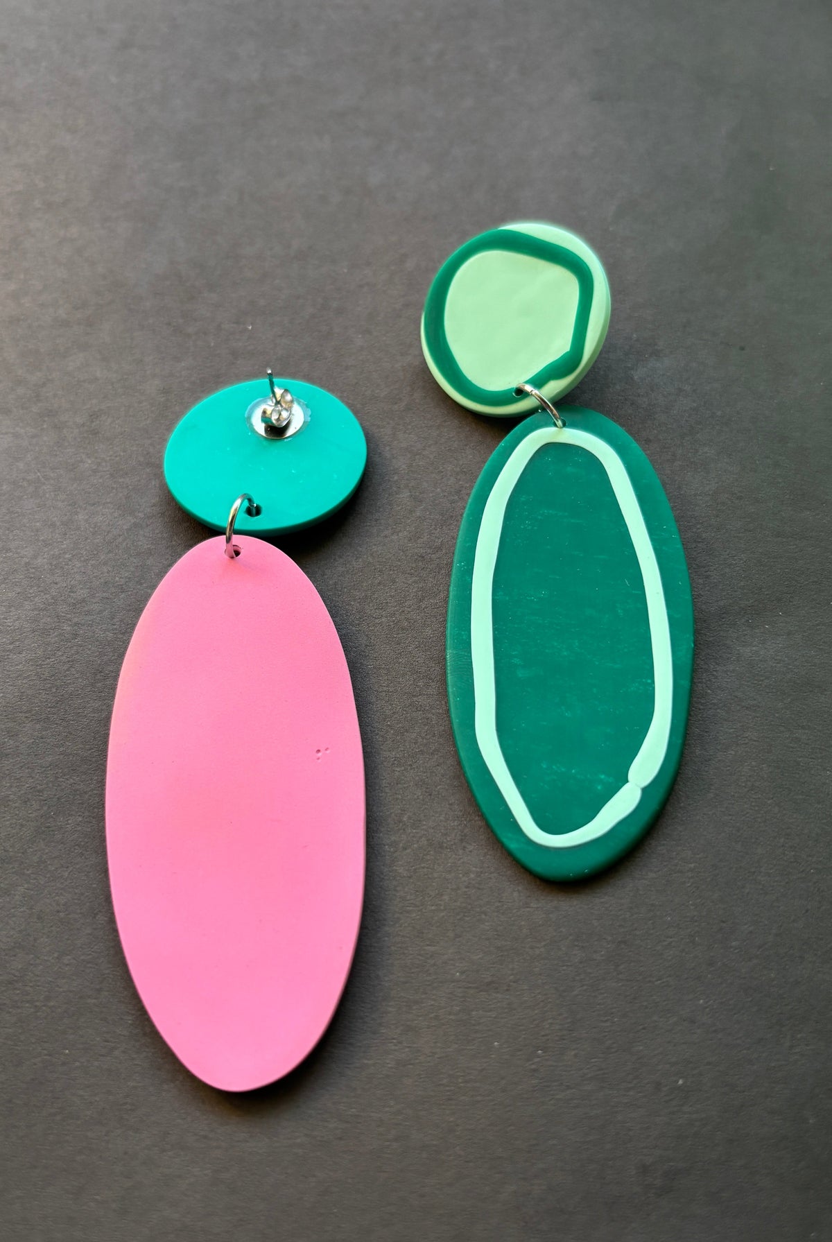 Playful Oval - Pink and Green - CiceroniEarringsColoured Ears