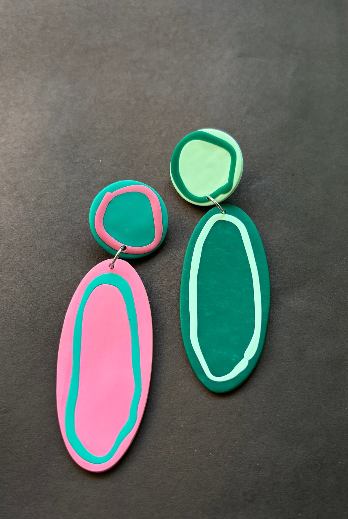 Playful Oval - Pink and Green - CiceroniEarringsColoured Ears