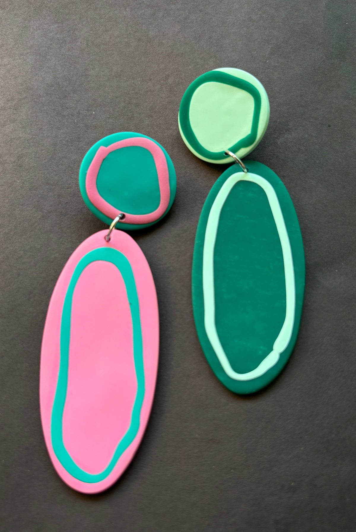 Playful Oval - Pink and Green - CiceroniEarringsColoured Ears