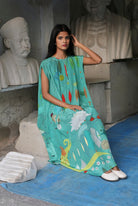 Pleated Crepe Kaftaan In Chetti Green Crepe - CiceroniDressesNIKYTA