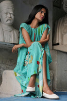 Pleated Crepe Kaftaan In Chetti Green Crepe - CiceroniDressesNIKYTA