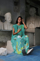 Pleated Crepe Kaftaan In Chetti Green Crepe - CiceroniDressesNIKYTA