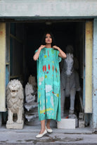 Pleated Crepe Kaftaan In Chetti Green Crepe - CiceroniDressesNIKYTA