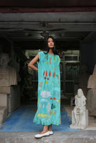 Pleated Crepe Kaftaan In Chetti Green Crepe - CiceroniDressesNIKYTA