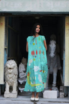 Pleated Crepe Kaftaan In Chetti Green Crepe - CiceroniDressesNIKYTA