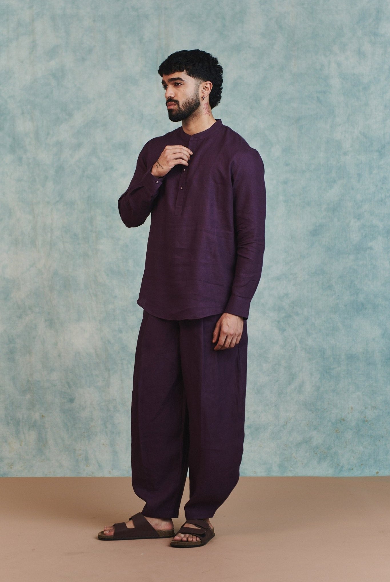 Plum Linen Men's Barrel Pants - CiceroniPantsSaphed