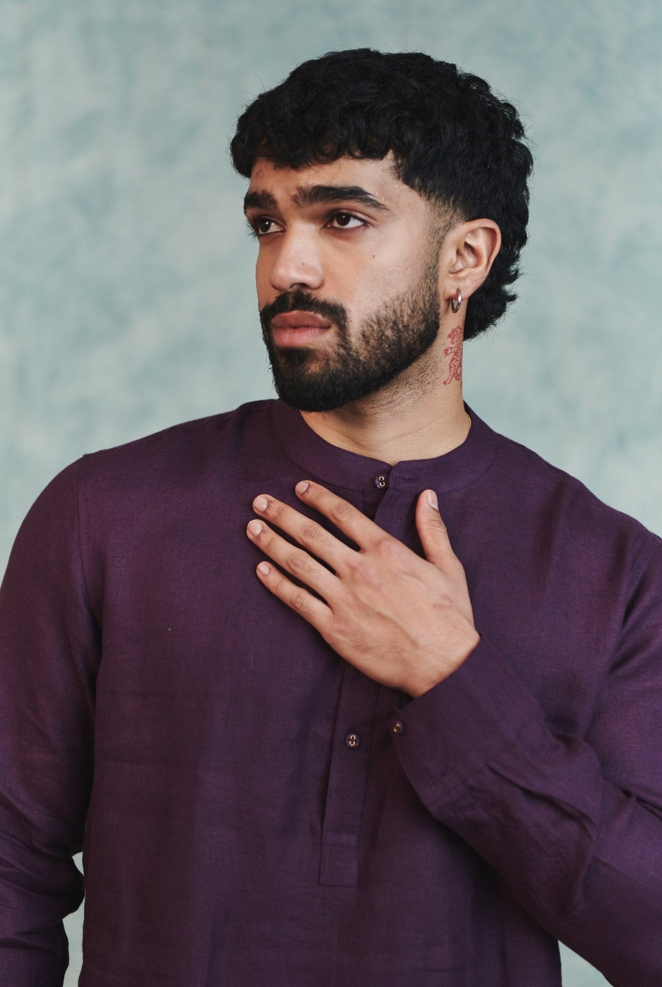 Plum Linen Men's Shirt Kurta & Barrel Pants Set - CiceroniKurta SetSaphed