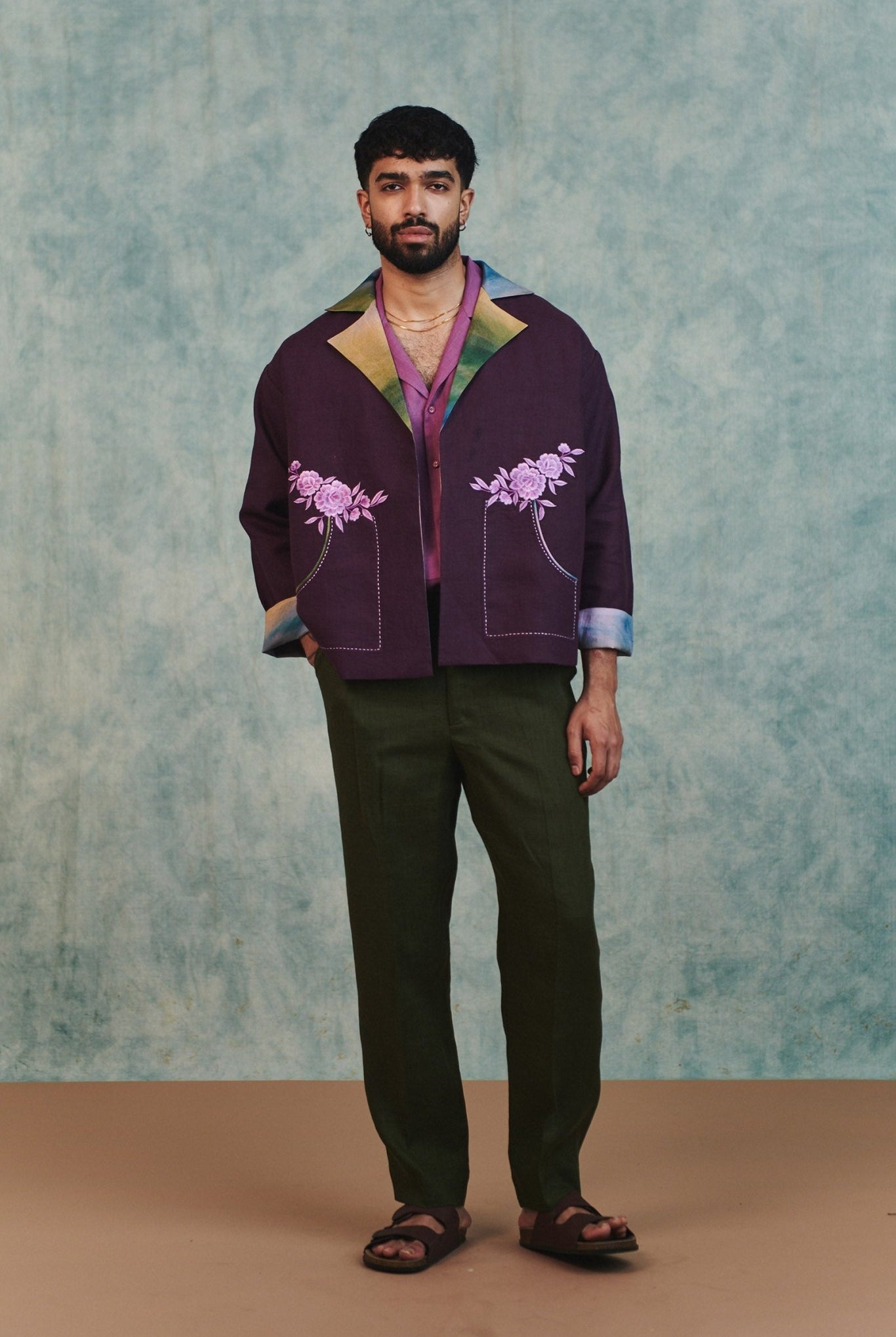 Plum Linen Unisex Open Jacket - CiceroniJacketsSaphed