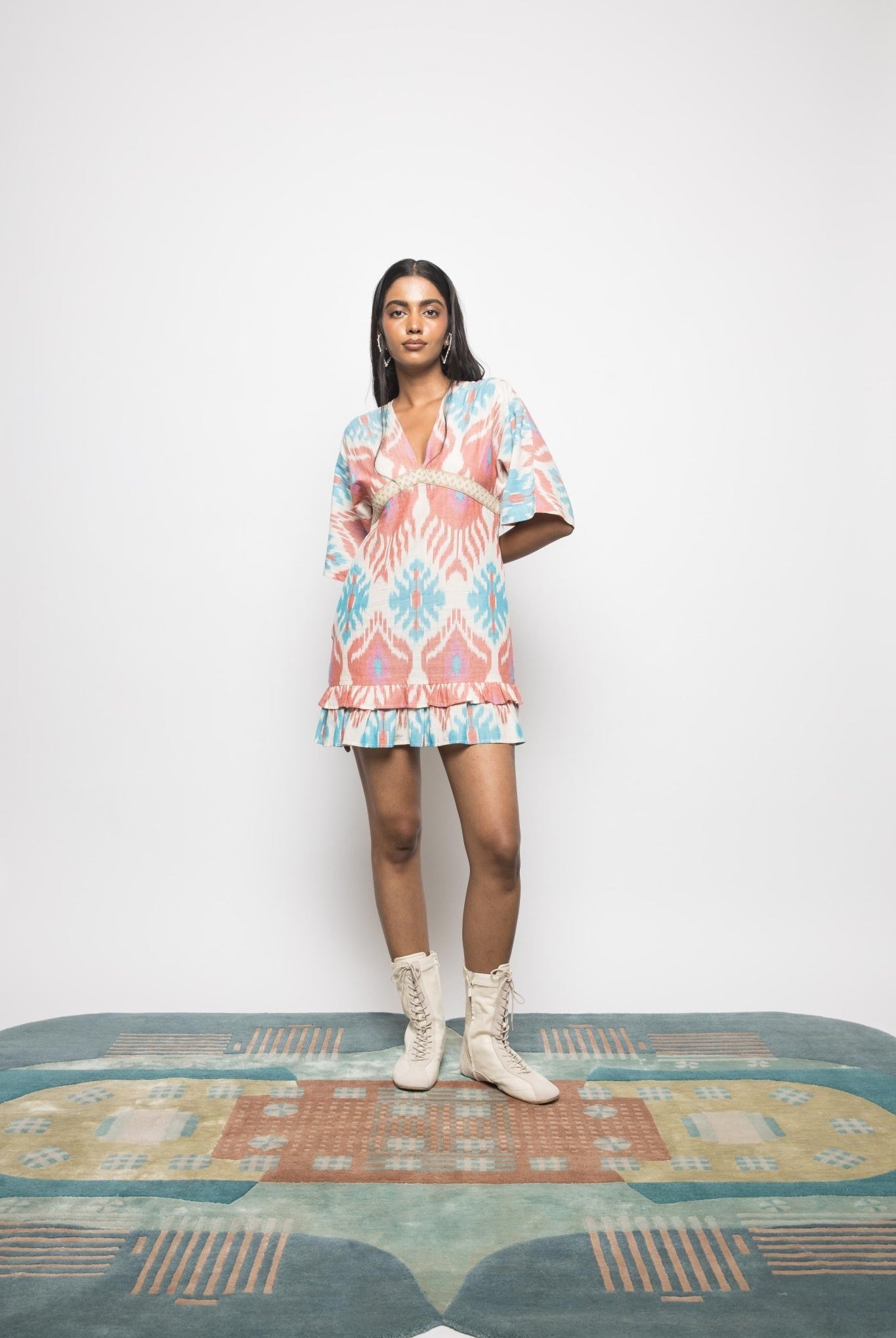 Plunge Neck Ruffle Mini Dress - CiceroniDressesAnushé Pirani