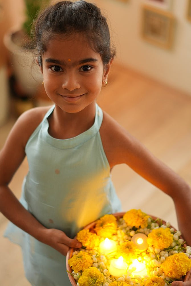 Poppy sharara kurta set in light blue and yellow - CiceroniKurta Set, Festive WearLove The World Today