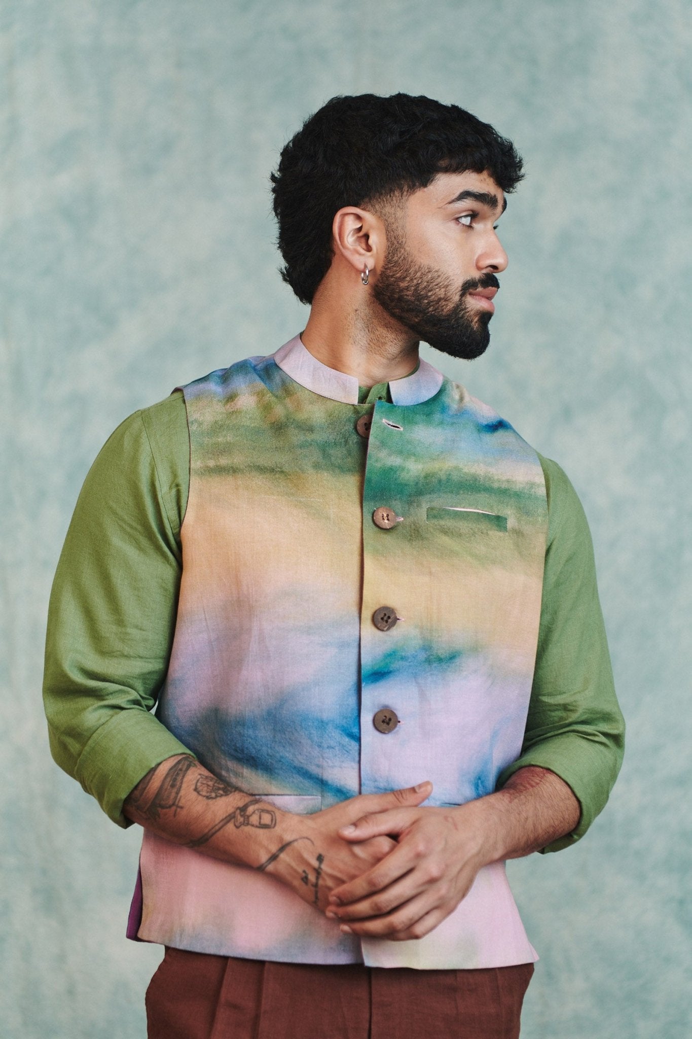 Prism Co - Linen Men's Nehru Jacket - CiceroniJacketsSaphed