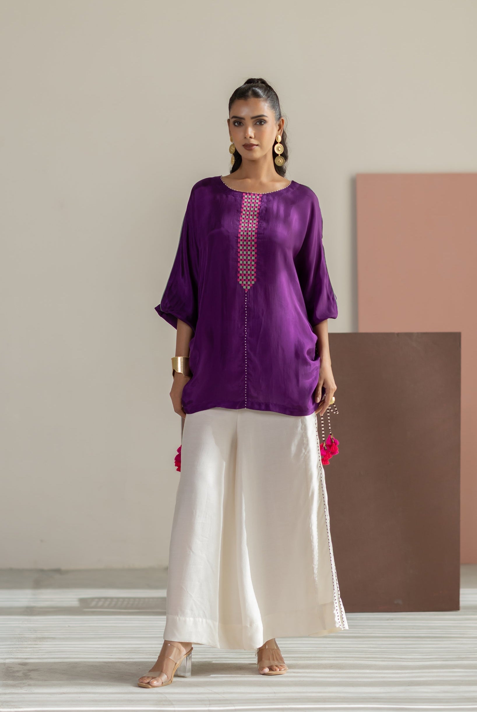 Purple and Off White Set - CiceroniCo-ord SetTussah
