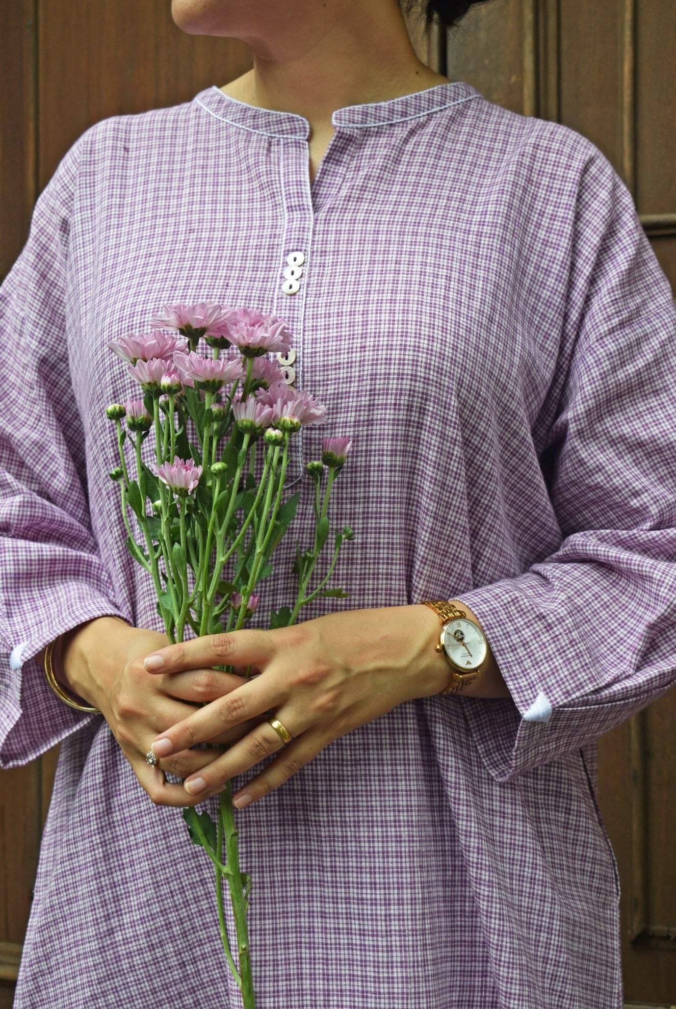 Purple Checks Antifit kurta in Handwoven Cotton and White pyjama - CiceroniKurta Set, Everyday WearHouse of Moxa