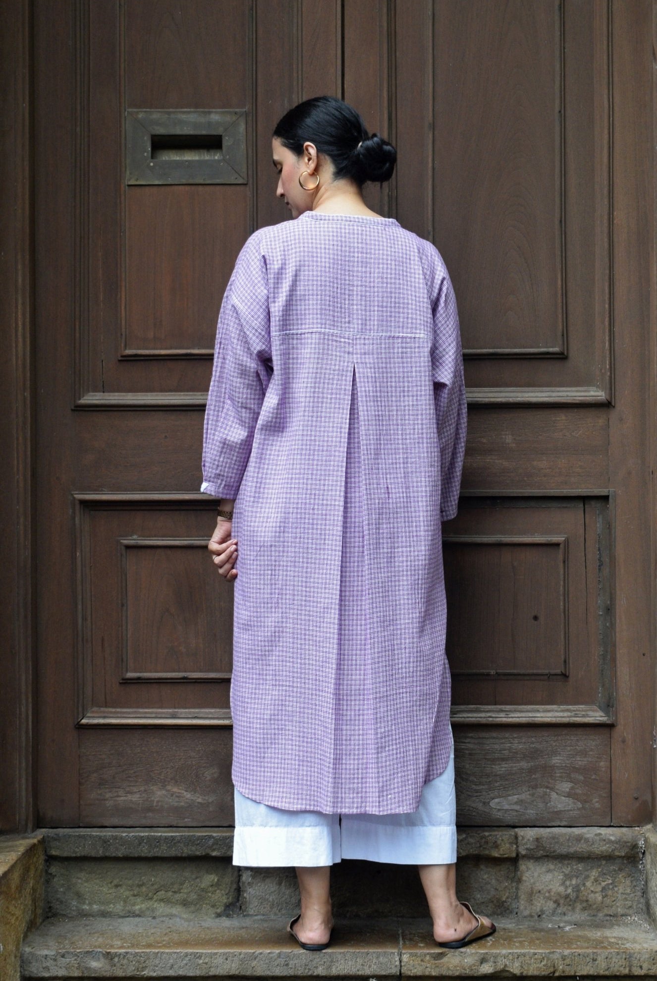 Purple Checks Antifit kurta in Handwoven Cotton and White pyjama - CiceroniKurta Set, Everyday WearHouse of Moxa