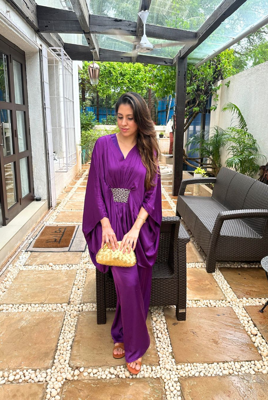 Purple - Green Braided Kaftan Co - ord Set - CiceroniCo - ord SetNeora