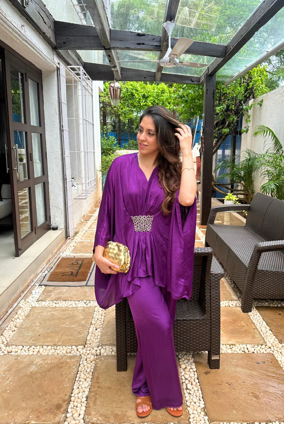 Purple - Green Braided Kaftan Co - ord Set - CiceroniCo - ord SetNeora