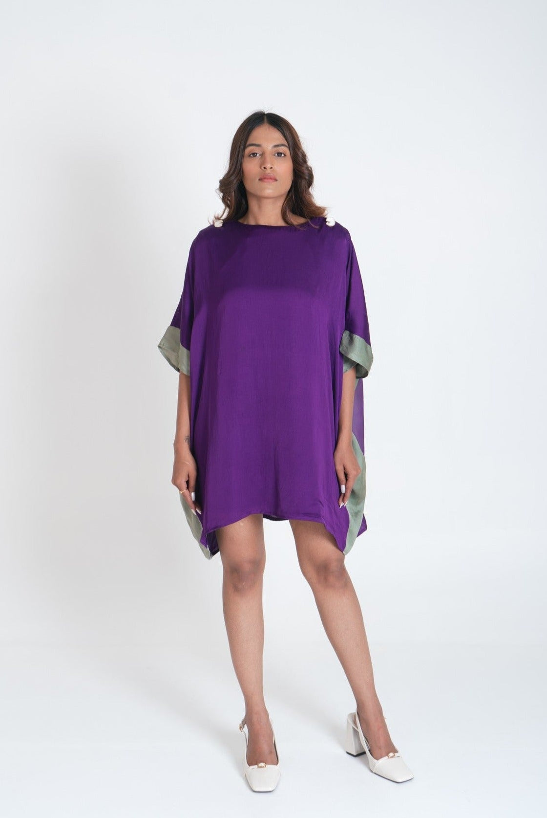 Purple - Green Short Kaftan Dress - CiceroniDressesNeora