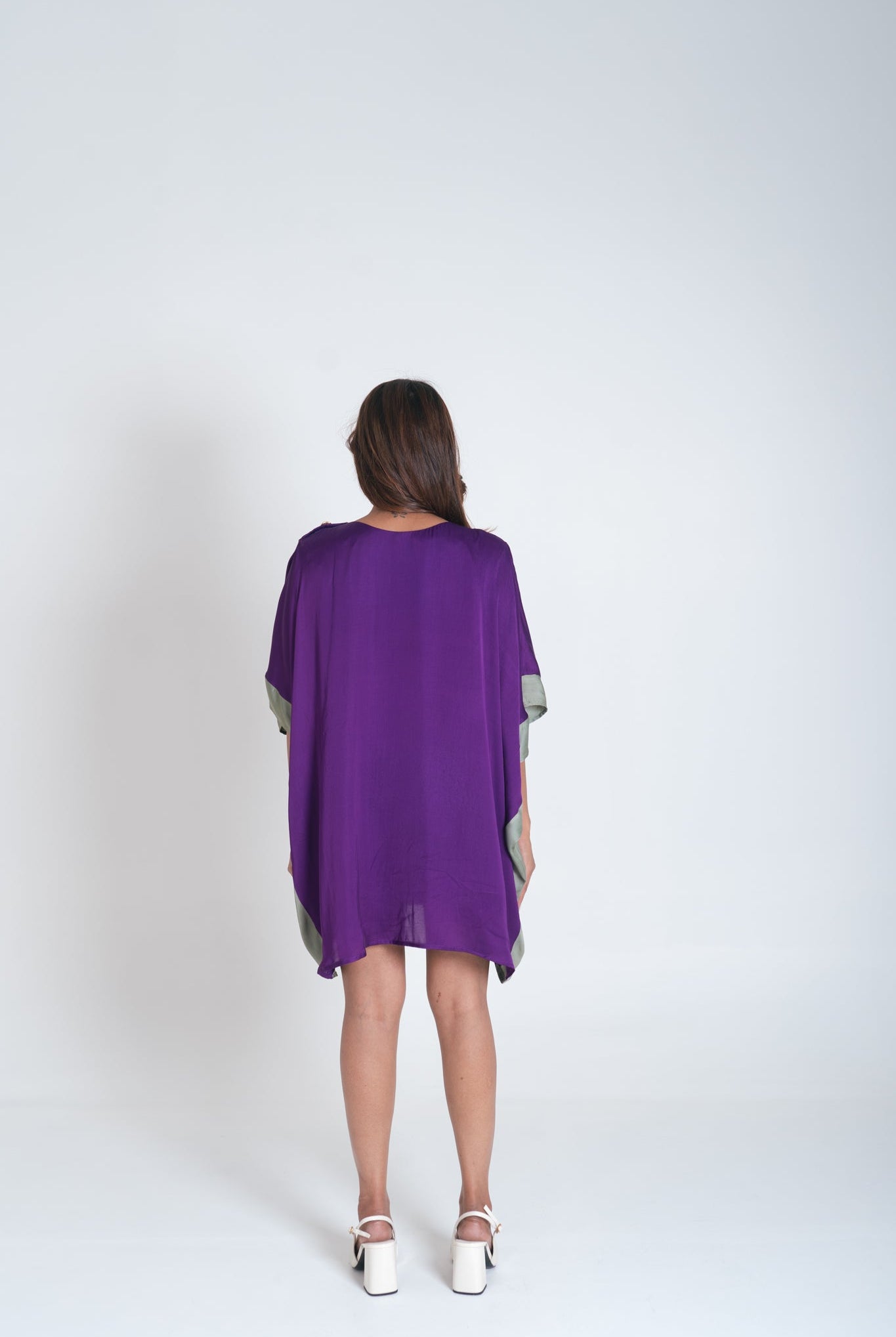 Purple - Green Short Kaftan Dress - CiceroniDressesNeora