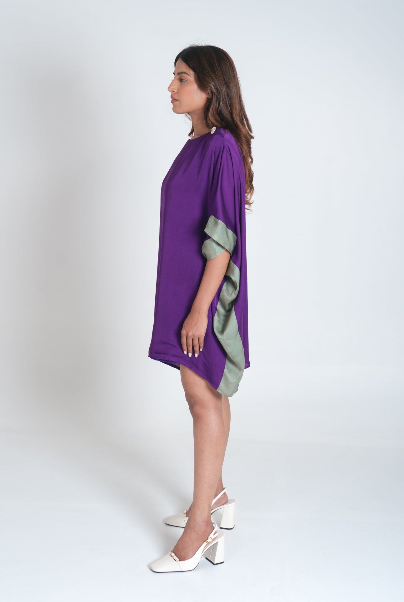 Purple - Green Short Kaftan Dress - CiceroniDressesNeora