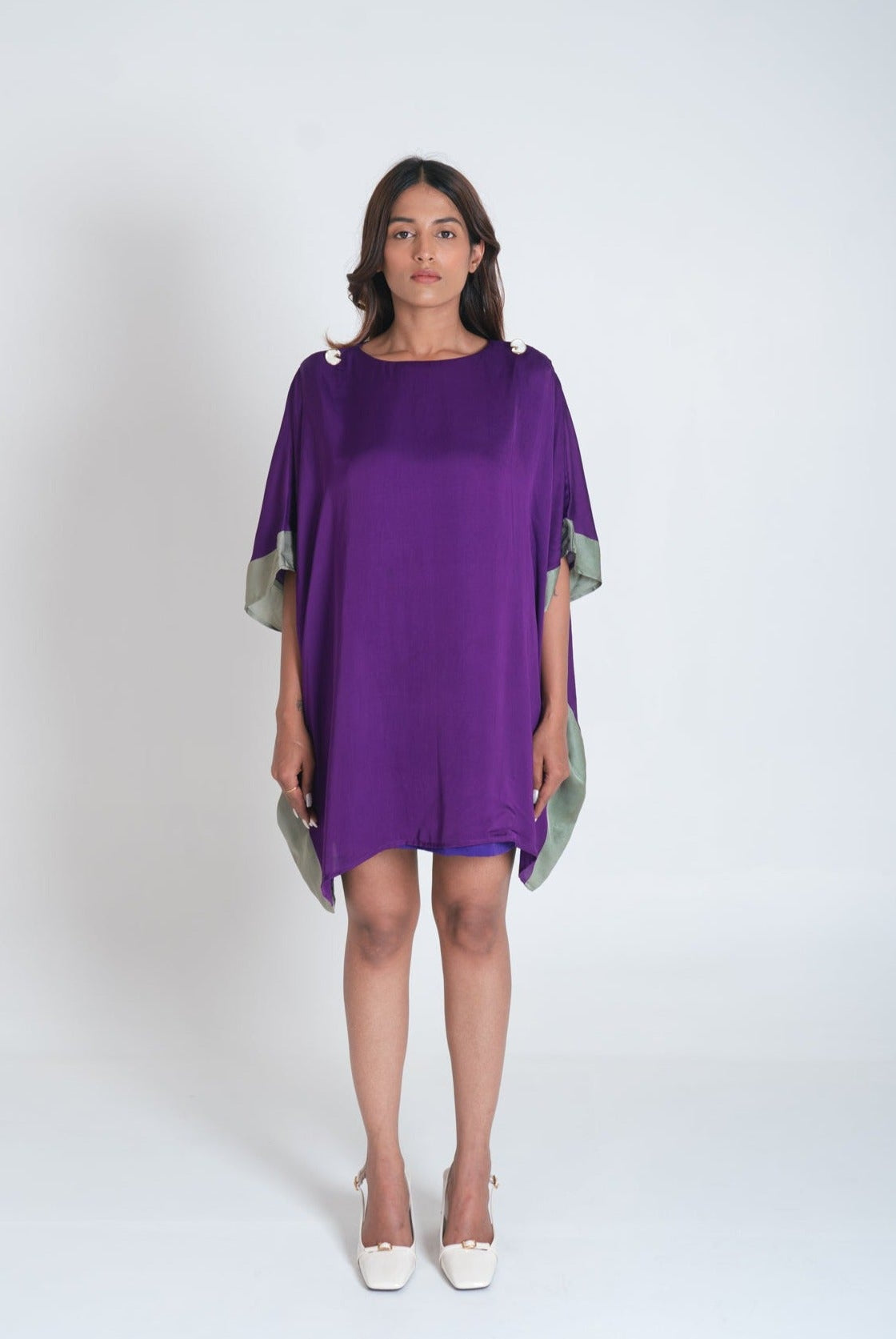 Purple - Green Short Kaftan Dress - CiceroniDressesNeora