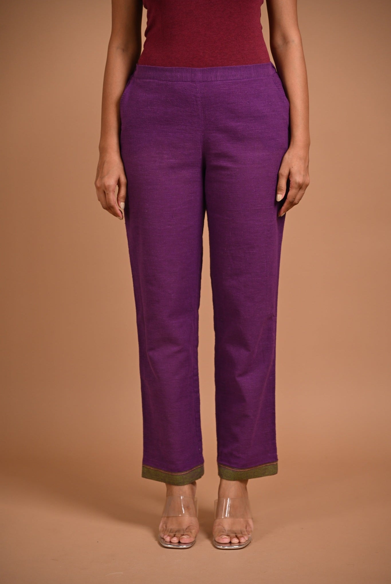 Purple Pants with Contrast Hem - CiceroniPantsRang by Rajvi