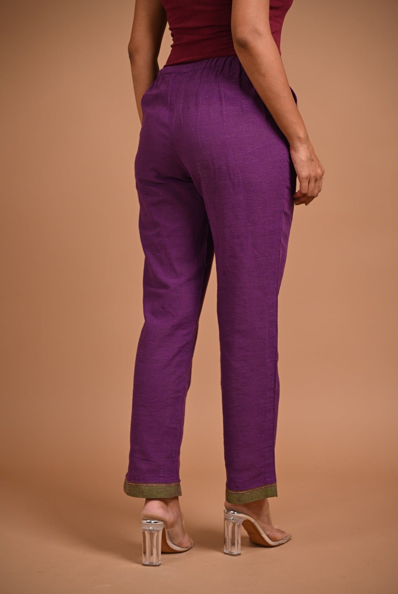 Purple Pants with Contrast Hem - CiceroniPantsRang by Rajvi