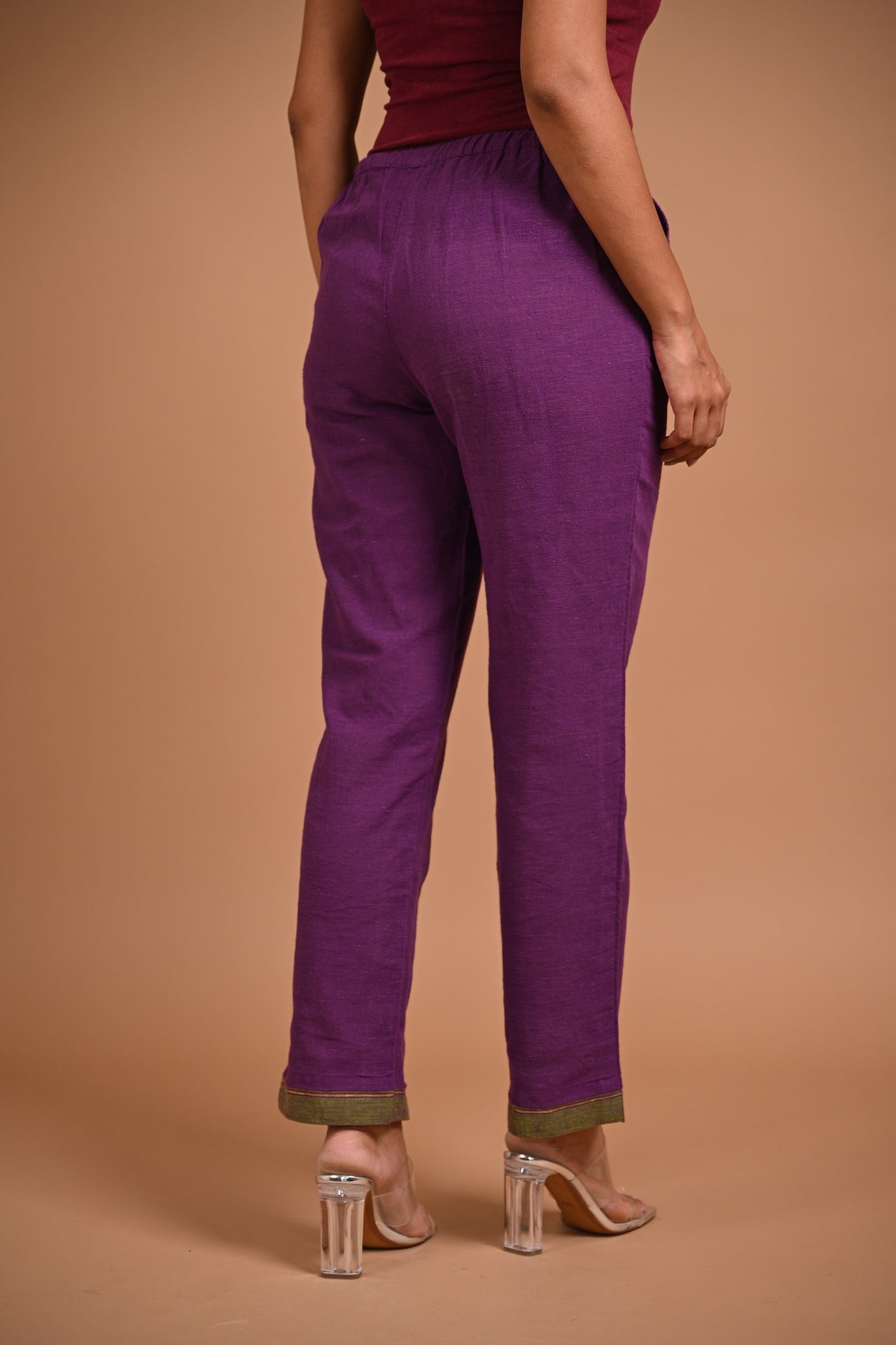 Purple Pants with Contrast Hem - CiceroniPantsRang by Rajvi