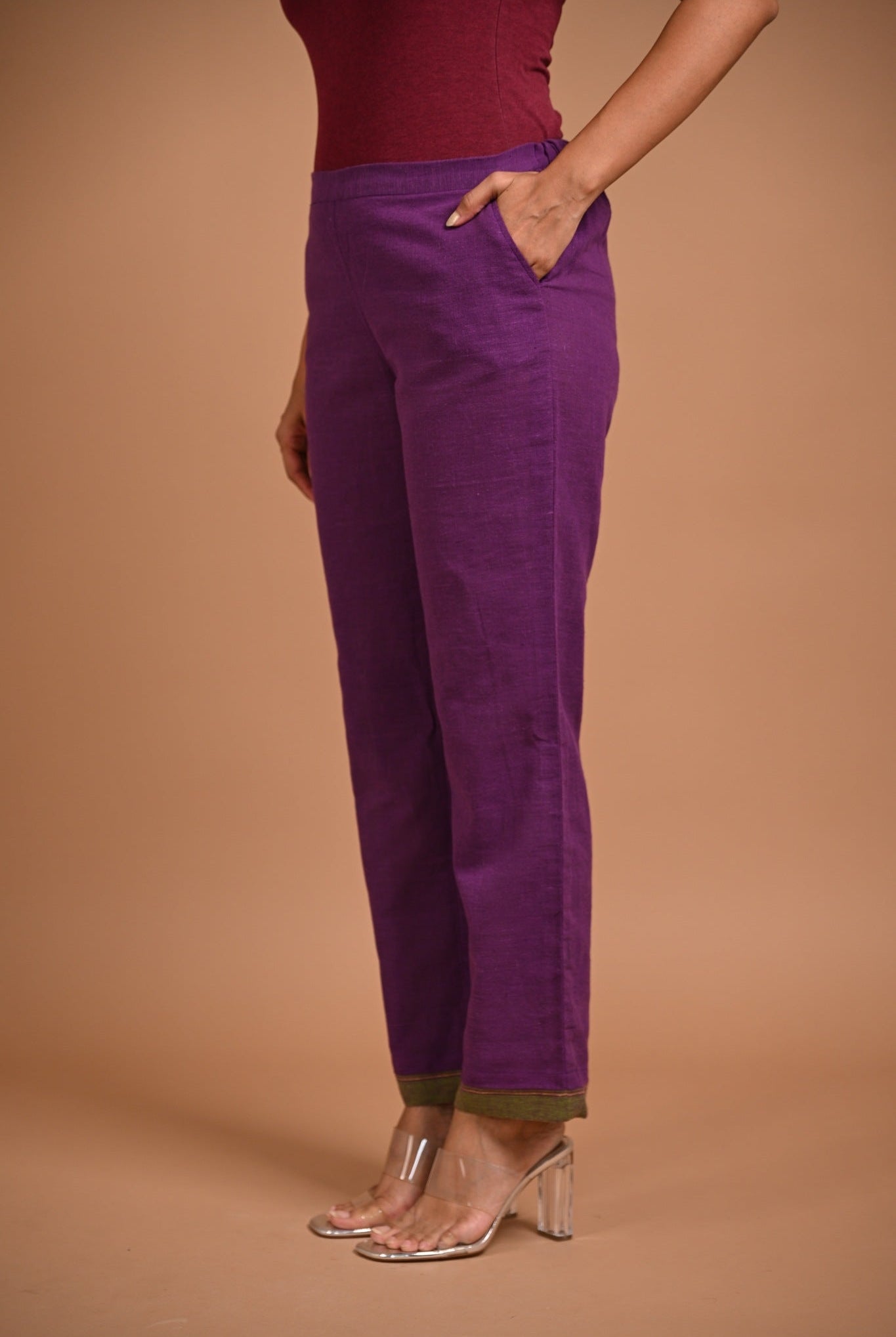 Purple Pants with Contrast Hem - CiceroniPantsRang by Rajvi