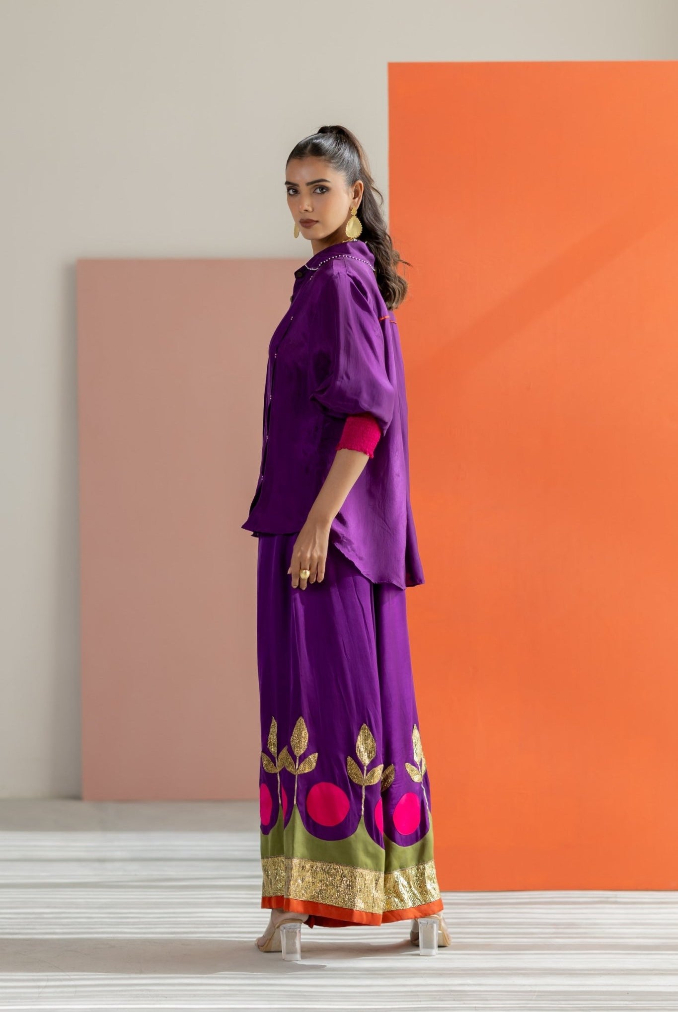 Purple Shirt with Lampi Gota Co-ord Set - CiceroniCo-ord SetTussah