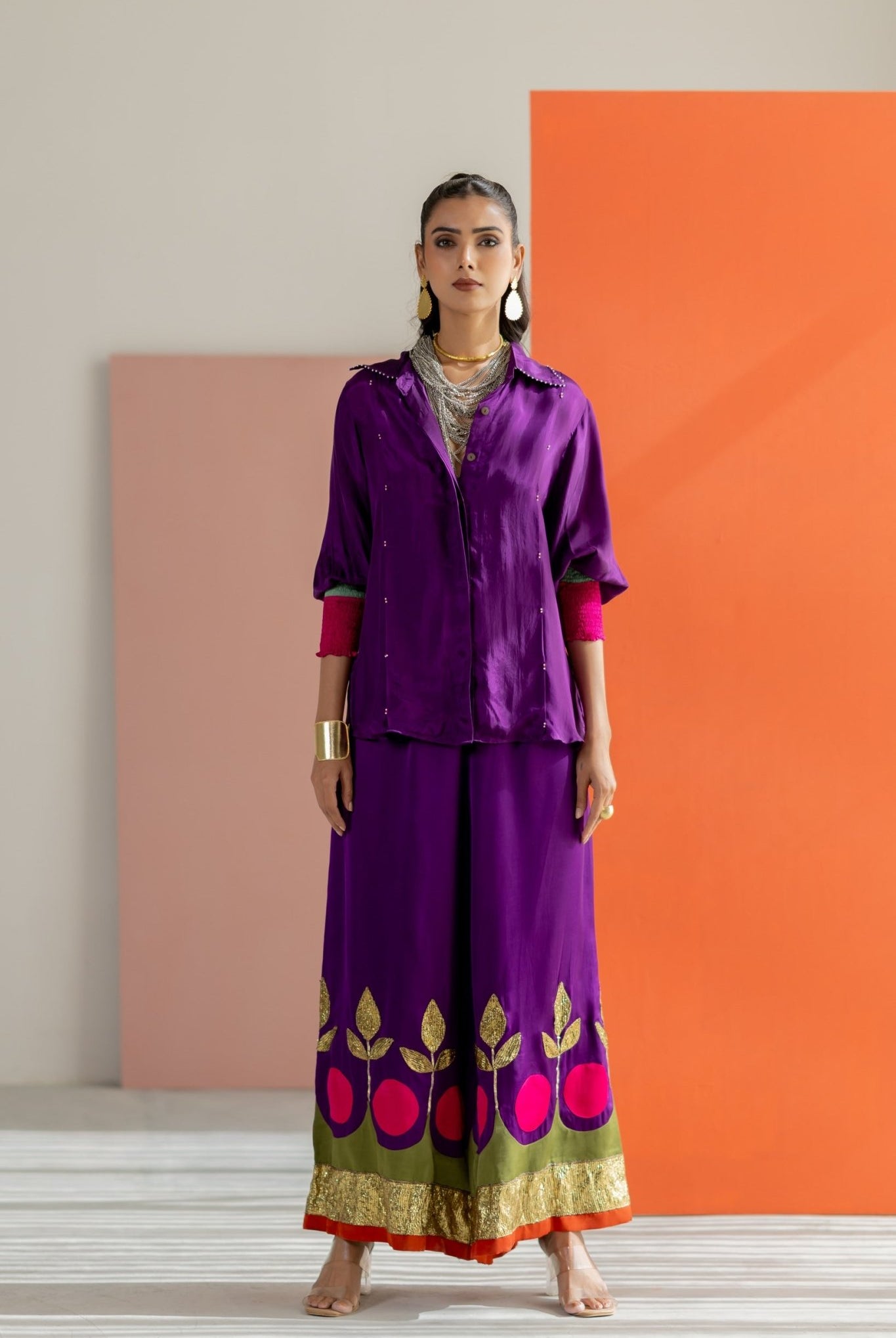 Purple Shirt with Lampi Gota Co-ord Set - CiceroniCo-ord SetTussah