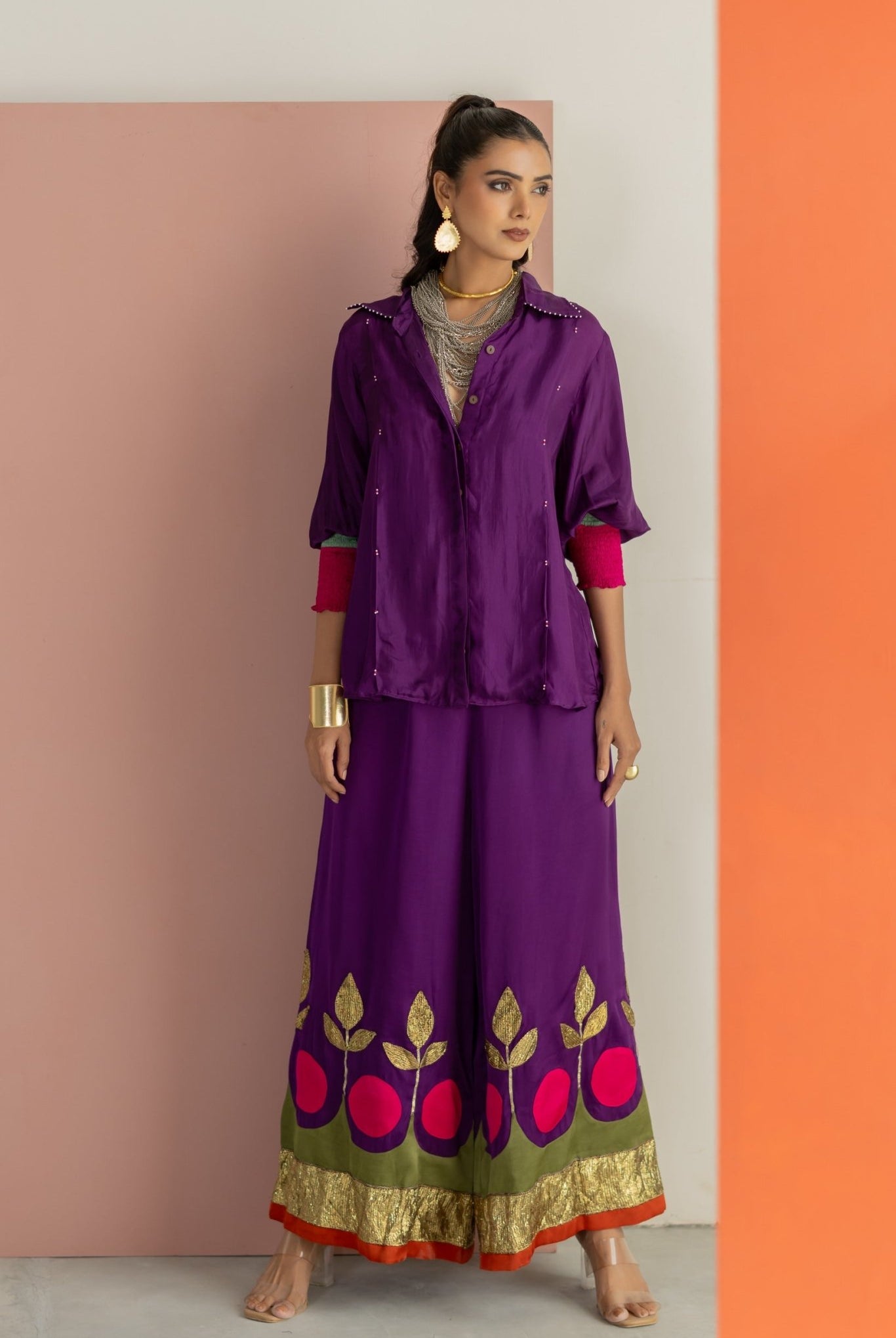 Purple Shirt with Lampi Gota Co-ord Set - CiceroniCo-ord SetTussah