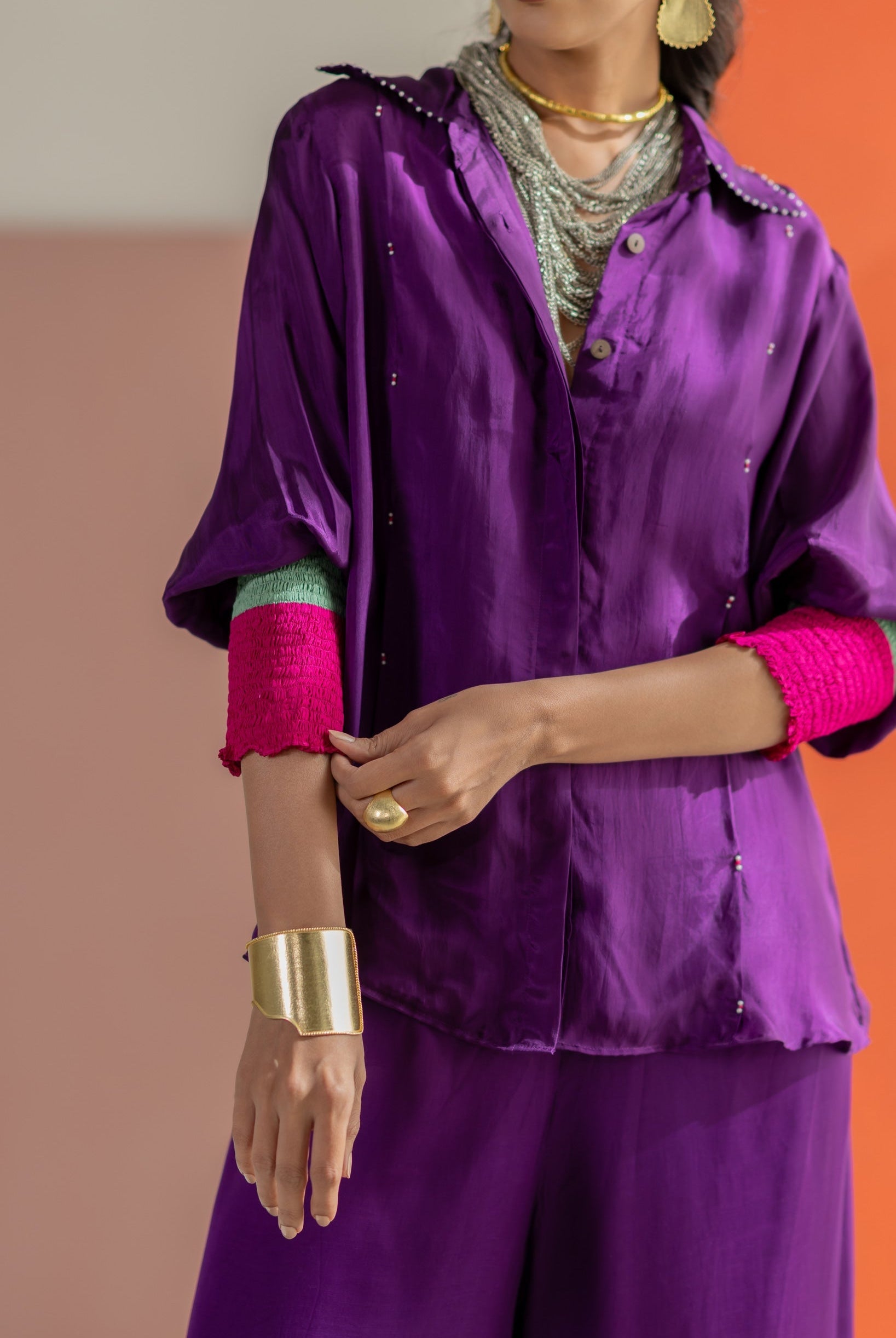 Purple Shirt with Lampi Gota Co-ord Set - CiceroniCo-ord SetTussah