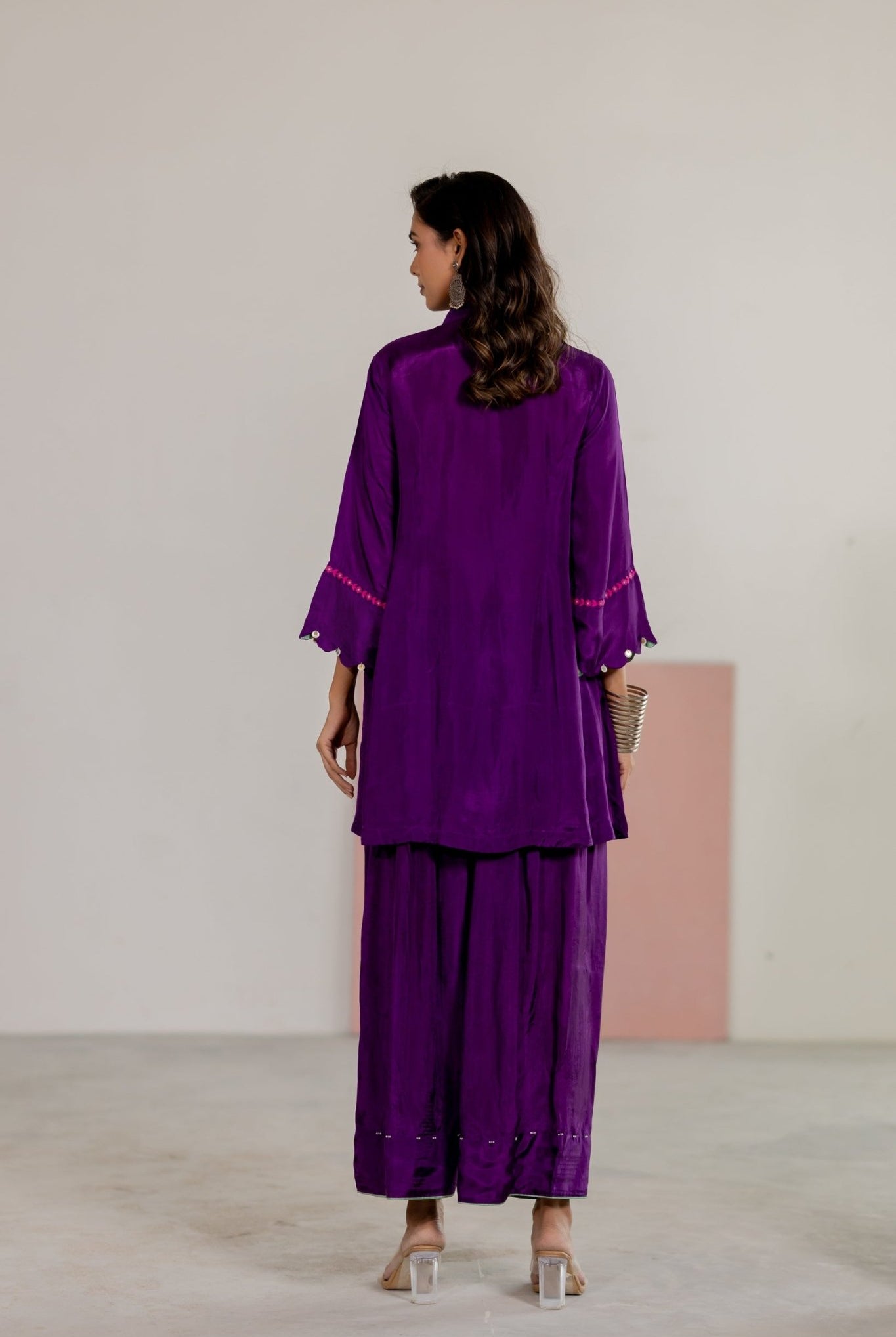 Purple Top & Salwar Set - CiceroniKurta Set, Festive WearTussah