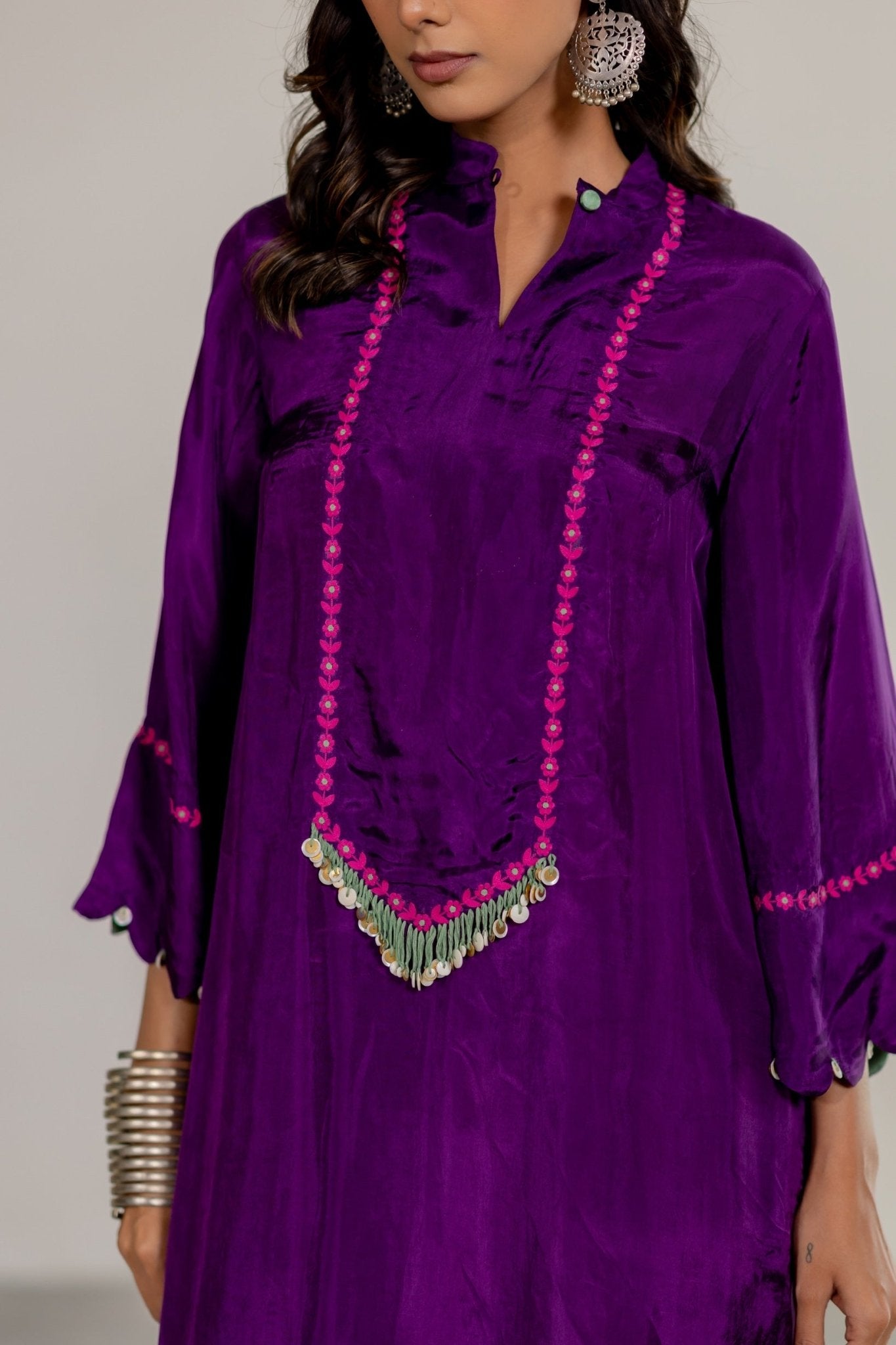 Purple Top & Salwar Set - CiceroniKurta Set, Festive WearTussah
